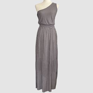 Ripcurl One Shoulder Striped Maxi Dress Size M Brown White Beachy Coastal Preppy